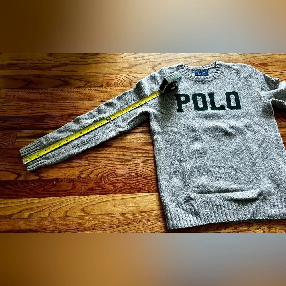 Polo RL sweater - Unisex Kids Large - Gray with Polo in hunter green